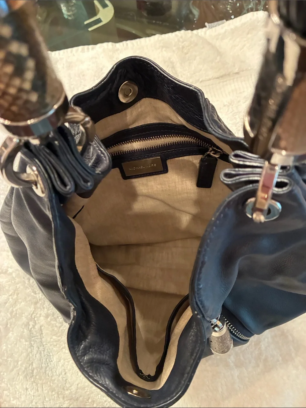 Michael Kors Black Leather Shoulder Hobo with Textured Accents